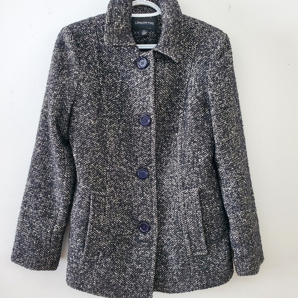 London Fog Women's Black and White Pea Coat S/M Wool Jacket - Picture 6 of 17